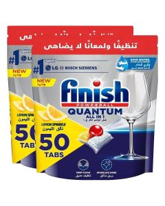 Finish Powerball Quantum All in One Dishwasher Detergent Tablets, Lemon Sparkle - 50 Tabs (Pack of 2)