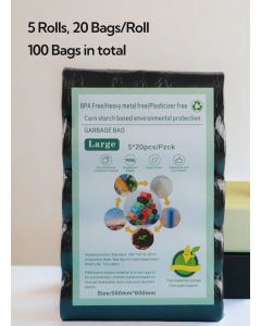Garbage Bags Biodegradable Compact Roll Black 50x60cm (20pc x 5Rolls) 100 bags