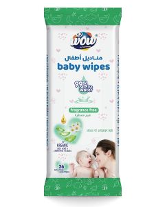 WOW Baby Wipes - Fragrance Free 99% Water Wipes / Extra Thick Long Wipes with Organic Aloe Vera, Chamomile Extract and Vitamin E, Gentle on sensitive skin/ 26's Single Pack
