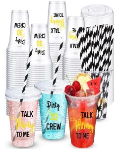 Jingmore 60 Pack Dirty 30 Birthday Cups 12 oz 30th Party Plastic Cups with Lids and Paper Straws Bulk for Women Men Birthday Decorations Dirty Thirty Party Favors