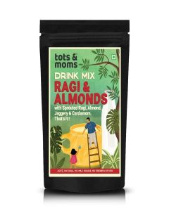 Tots & Moms Foods Ragi & Almond Health Drink Mix with Jaggery / No White Sugar or Milk Powder, Healthy and Nutritious Drink for Kids and Adults, 200g