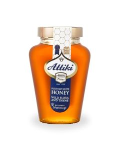 Attiki Pure Greek Honey with Wild Flora and Thyme Perfect for Baking Cooking Lemonade and Tea 16 oz 453 grams Glass Jar