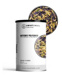 AWAFI MILL Butterfly Pea Flower (Clitoria ternatea) – Dried Blue Blossoms / Natural Sapphire Tea and Food Coloring for Hot/Iced Infusions , Rice and Desserts -100 g / 3.5 Oz
