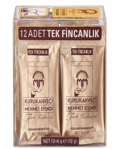KURUKAHVECI MEHMET EFENDI Turkish Coffee, Single Packages, Roasted Ground,Rich Aroma, Fresh, Medium to Heavy-bodied, Original Taste Since 1871 (0.21 OZ / 6 Gr) Pack of 12