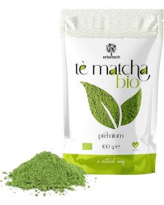 ERBOTECH Organic Matcha Tea, Organic Japanese Green Tea Powder, 100g Bag, 100% Natural Multivitamin, Vegan. Ideal for Desserts, Smoothies, and Iced Tea