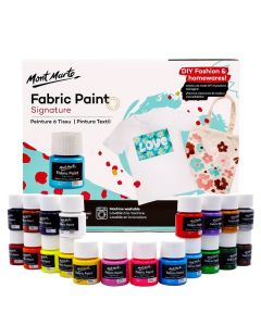 Mont Marte Fabric Paint Set 20pc x 20ml BlackGoldGreenPinkPurpleRed