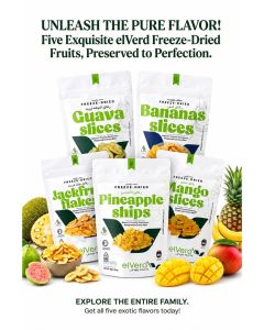 Elverd Premium Freeze – Dried Tropical Fruit Collection 5 X 50g, Mango, Pineapple, Banana, Guava & Jackfruit, 100% Natural Tropical Fruit Snacks, No Added Sugar, Rich in Fibre, Vegan, Gluten Free, Healthy Gift Box for Family Friends & Colleagues.