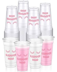 SiliFine 48 Pcs Sleepover Plastic Cups 12 oz Disposable Pajama Cups Sleepover Party Supplies for Birthdays Slumber Spa Party Favors