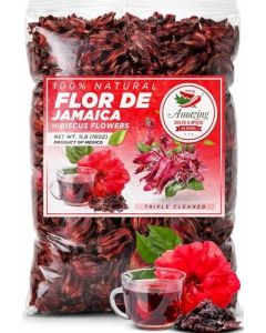Hibiscus Flowers 2lb 32oz All Natural Triple Cleaned Whole Soft Flowers and Petals Flor de Jamaica Great for Hot or Iced Tea and Agua Fresca By Amazing Chiles and Spices