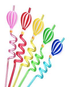 25 Hot Air Balloon Drinking Straws with 2 PCS Straws Cleaning Brush for Birthday Party Supplies Favors Girl Baby Shower Decorations