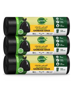 Earth Green Choice Biodegradable Black Garbage Bags 79 Gallons (120 x 140 cm) – Extra Large Heavy Duty Trash Bags, Leak Resistant Bin Liners – 10 Bags per Roll, Pack of 3 (30 Bags Total)