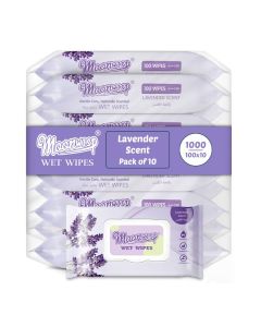Moonwisp 1000 Wipes - Lavender Scented Wet Wipes for Personal Hygiene, Cleaning and Moisturizing, Travel, Hypoallergenic, All-Purpose Wipes for Adults & Kids (PACK 10 x 100)