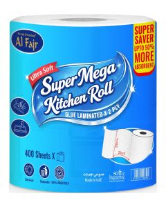 Al Fajr Kitchen Paper Towel Roll, 2-Ply, 400 Sheets, 800g, Strong, Absorbent, Embossed & Long-Lasting