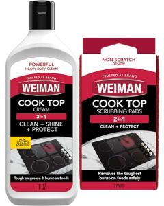 Weiman Ceramic and Glass Cooktop Cleaner Heavy Duty Cleaner and Polish 10 Ounce Bottle and 3 Scrubbing Pads