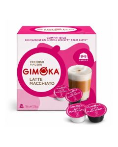 Gimoka Latte Macchiato Coffee Capsules 16 Count / Dolce Gusto Compatible / Rich & Creamy Italian Coffee / Instant Latte Macchiato Coffee Pods for Espresso Machines