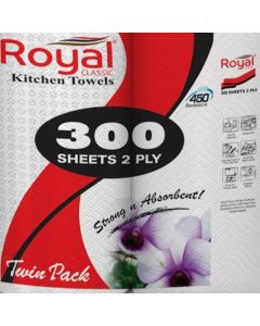 Royal Kitchen Towel, Strong and Absorbent Tissue Rolls with 2 Ply, 300 Sheets