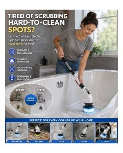 LIVVY Electric Cleaning Brush Spin Scrubber with 9 Brush Heads, Cordless 54” Adjustable Extension Handle, 2-Speed 360RPM Power Cleaner, IP65 Waterproof, USB-C Rechargeable for Bathroom, Tile, Grout, Shower & Kitchen