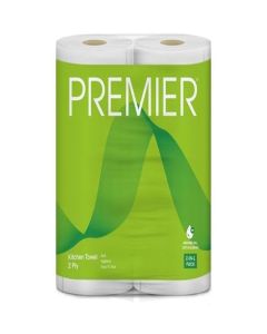 Premier 2 Ply Kitchen Tissue Paper Roll / 120 Pulls / 60 Kitchen Towels X 2 Rolls / Super Absorbent Paper Towels for Everyday Cleaning, Kitchen Paper Wipes, Multipurpose tissue rolls for Home Office