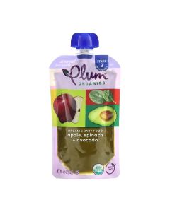 Plum Organics, Organic Baby Food, 6+ Months, Apple, Spinach + Avocado, 3.5 oz (99 g)