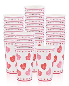 36 Pcs 9 oz Valentine’s Day Paper Cups – Red and Pink Heart Love Message Disposable Drinking Cups for Hot and Cold Beverages, Romantic Dinners, Weddings, Anniversaries, and Valentine’s Parties