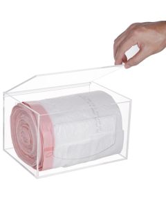 Heyrelda Extra Large Trash Bag Dispenser Roll Holder with Lid Acrylic Stackable Garbage Dispenser Roll Holder Under Sink Wall Mounted Kitchen Trash Organizer for Cabinet Clear