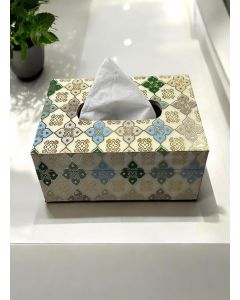 Decor House MDF Wooden Green Printed Tissue Paper Box Decorative and Stylish Rectangular Tissue Holder Stand