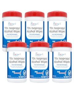 The PharmaC Company 70 Isopropyl Alcohol Wipes 6 pack 40ct Canisters Bulk IPA First Aid Antiseptic Wound Cleaner with Moisture Lock Lid For minor cuts scrapes and burns