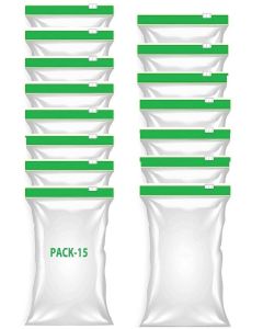ZILLTOYIN Ziplock Pouches, Ziplock vegetable Bag Storage, Freezer Food RE-USABLE Zipper Bags, Ziplock Plastic Bags Fridge Storage, Zip lock bags,Transparent Airtight, Leak Resistant(15Pcs)-VS-124