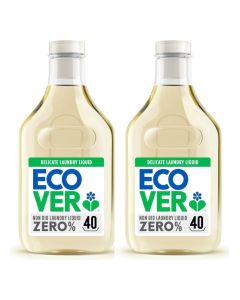 Ecover Zero Non-Bio Laundry Detergent Liquid Pack of 2, 1.43L x 2, Up to 80 Washes, Fragrance Free & Enzyme Free Washing Liquid for Sensitive Skin, Baby Laundry & Delicates