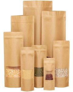 TRAGO Kitchen Paper Food Storage Bags - Kraft Pouch Stand-Up Bags With Self-Sealing Zipper Technology - Matt Brown Eco Friendly (Size 20x30cm) (Capacity 1 kg) (Pack of 25pcs)