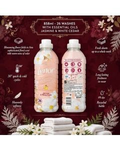 Lenor Jasmine & White Cedar Fabric Softener 858ml – Long-Lasting Fabric Conditioner, Freshness & Softness for Clothes, Towels & Bedding, 26 Washes