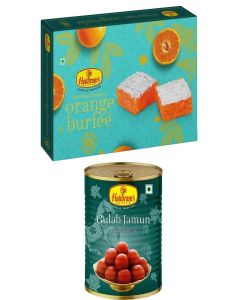Haldiram's Orange Burfi 500gm and Gulab Jamun 1kg Indian Sweets Combo.