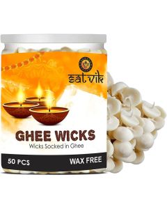 SATVIK Pure Ghee Wicks Cotton Wicks Up to 30mints Burning Time Ideal for Hindu Pooja Wax Free Ghee Batti Jyot Batti Pooja Essentials Ghee Wicks 50 Pieces