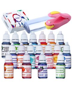 Natural Food Coloring and Soap Dye Bundle of 18 10ml Liquid Bath Bomb Colorant for DIY Making Crafts Supplies Food Grade Skin Safe Dye Includes 30 Wrap Bags and 1 Sealer
