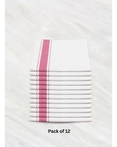 Premium Soft Linen Table Napkins Set / White with Pink Stripe (50x70 cm) / Pack of 12 / Hotel Quality