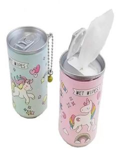 MINDFIT Unicorn Wet Wipes in Can - Travel-Friendly Refreshing Wipes / Cute Cartoon Unicorn Design / Compact & Reusable Tin / Ideal for Kids & Girls / 30 PCS (Pack of 2) (Color As per Avalibility)