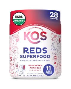 KOS Reds Superfood Powder for Antioxidants USDA Certified Organic Beet Root Goji Berries Acai Pomegranate Coconut Water Digestion Enzymes Goji Berry Popsicle Flavor Juice Mix 28 Servings
