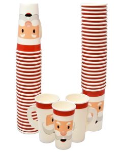 Gift Boutique 50 Pc Christmas Disposable Paper Cups with Handles 9oz Santa Face Beverage Drinking Cup Winter Xmas Festive Holiday Table Party Supplies