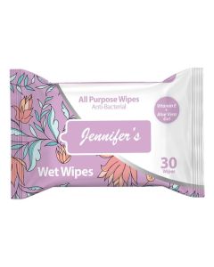 Jennifer’s All-Purpose Wipes 30's Purple - Refreshing Multi-Use Antibacterial Wipes - For Hands, Surfaces, Electronics & More - Resealable Pack