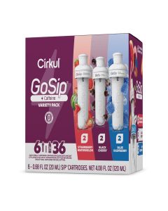 Cirkul Gosip Caffeine Water, Variety Pack, Makes 36 Drinks, Sugar Free, Calorie Free Drink Mix (2 Blue Raspberry, 2 Black Cherry, 2 Strawberry Watermelon)
