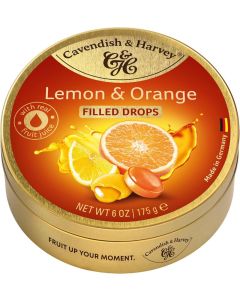 Cavendish & Harvey Lemon & Orange Filled Hard Candy Drops - 175g Premium Tin