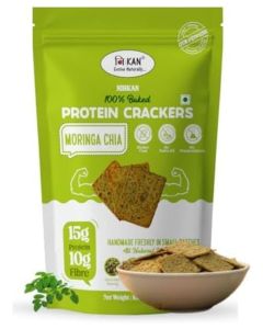 NIHKAN Moringa Chia Protein Crackers / 100% Baked Sprouted Moong & Millet Chips / Gluten Free High Protein Healthy Snack / No Palm Oil, No Preservatives & All Natural -100g