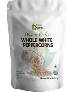 True Organic Whole White Peppercorns - 16oz USDA Certified Organic Pepper for Cooking and Grinding