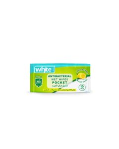 White anti-bacterial wet wipes pocket with lemon scent 10 pulls