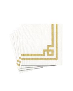 Caspari Rive Gauche Paper Cocktail Napkins in Gold White 20 Per Package 12541C