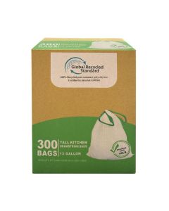 TYPLASTICS 300 Count 13 Gallon Tall Kitchen Drawstring Trash Bags GRS Compliant EcoFriendly Recycled Material