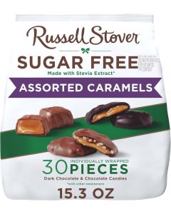 Russell Stover Sugar Free Assorted Caramels - 15.3 oz Bag with Dark Chocolate and Chocolate Candies