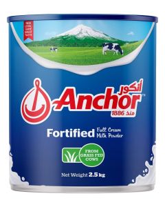 Anchor Milk Powder, Full Cream, Fortified with Vitamins & Minerals, No Preservatives, Ideal for Coffee & Tea Beverages, Tin, 2.5kg