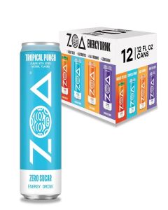 ZOA Zero Sugar Energy Drinks, Variety Pack - Sugar Free with Electrolytes, Healthy Vitamin C, Amino Acids, Essential B-Vitamins, and Caffeine from Green Tea (MS, TP, FG, WO)- 12 Fl Oz (12-Pack)