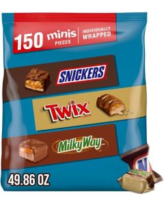 SNICKERS, TWIX & MILKY WAY Minis Assorted Chocolate Candy Variety Pack - 150 Count Bulk Bag for Halloween